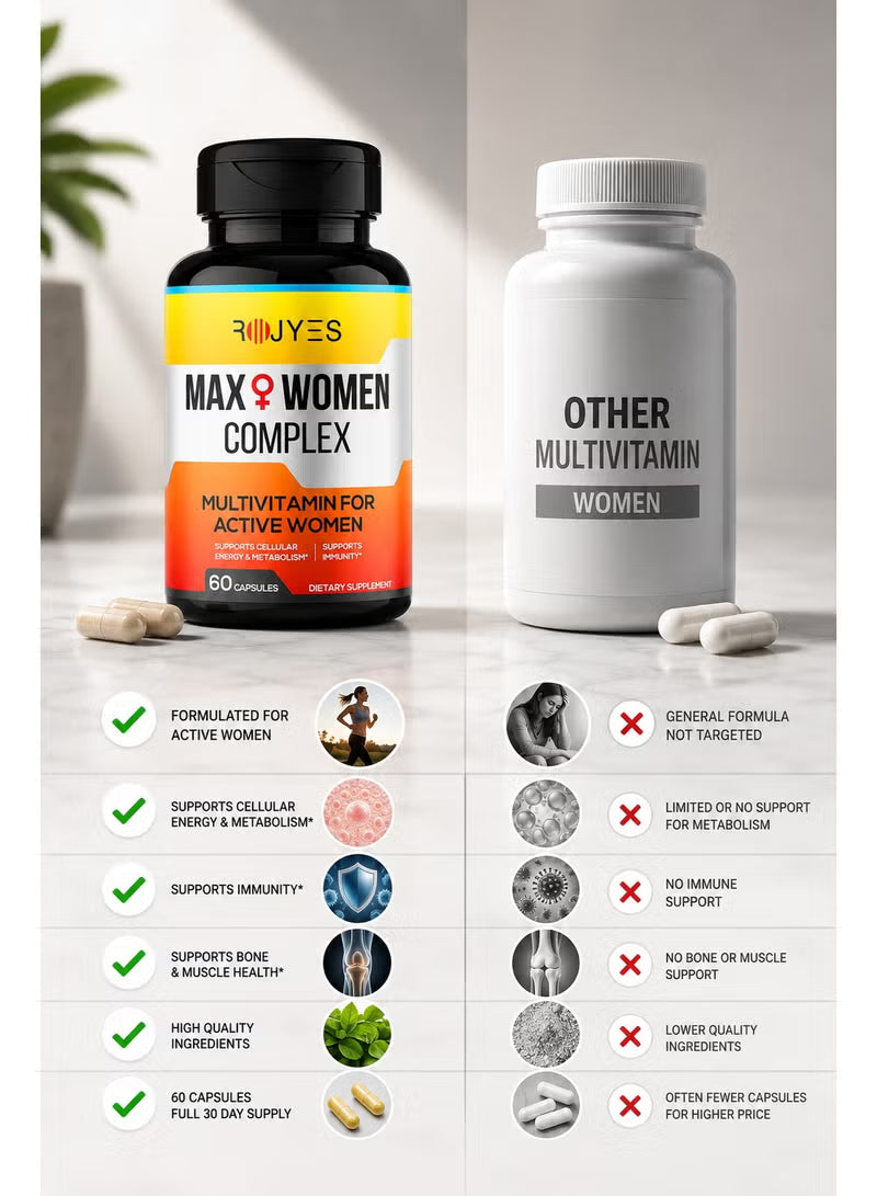 ROJYES Max Women Complex Multivitamin for Active Women, Immune Booster with Vitamin C,