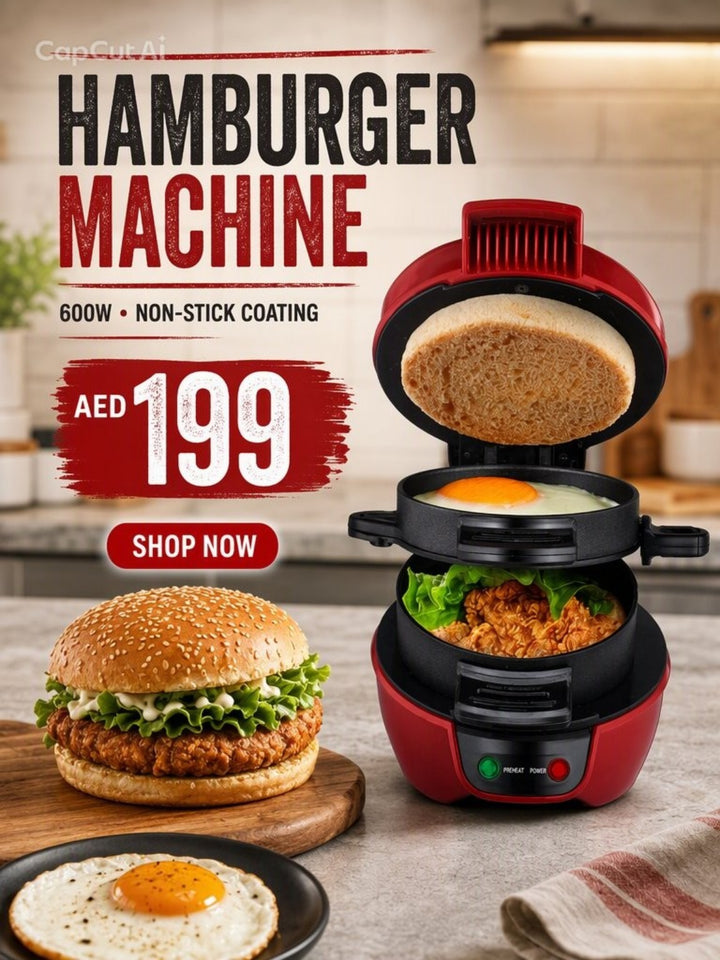 Red 600W 3-in-1 breakfast sandwich and hamburger maker